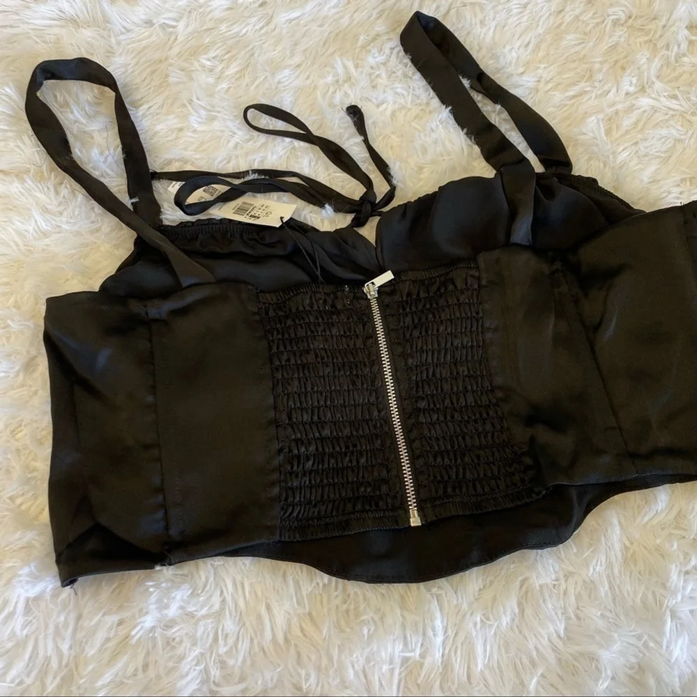 GARAGE Satin Bustier Bralette New Black size Large with Ribbing